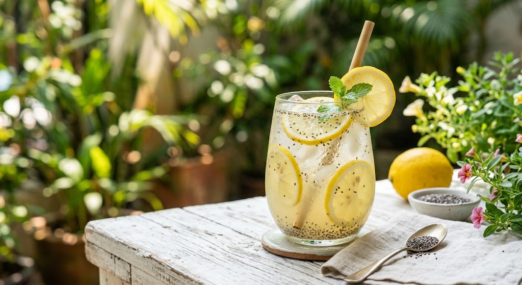 Nước chanh hạt chia giúp giảm cân, đẹp da. Ảnh: AI