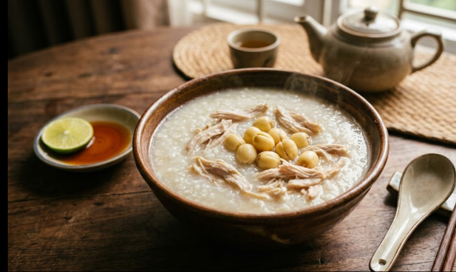 Cháo gà hạt sen