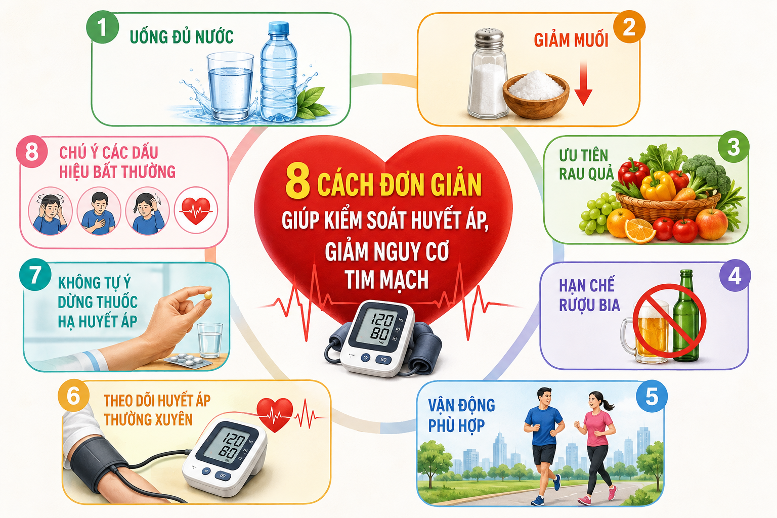 8 Biện Pháp Hiệu Quả Để Giữ Huyết Áp Ổn Định Và Ngăn Ngừa Bệnh Tim Mạch