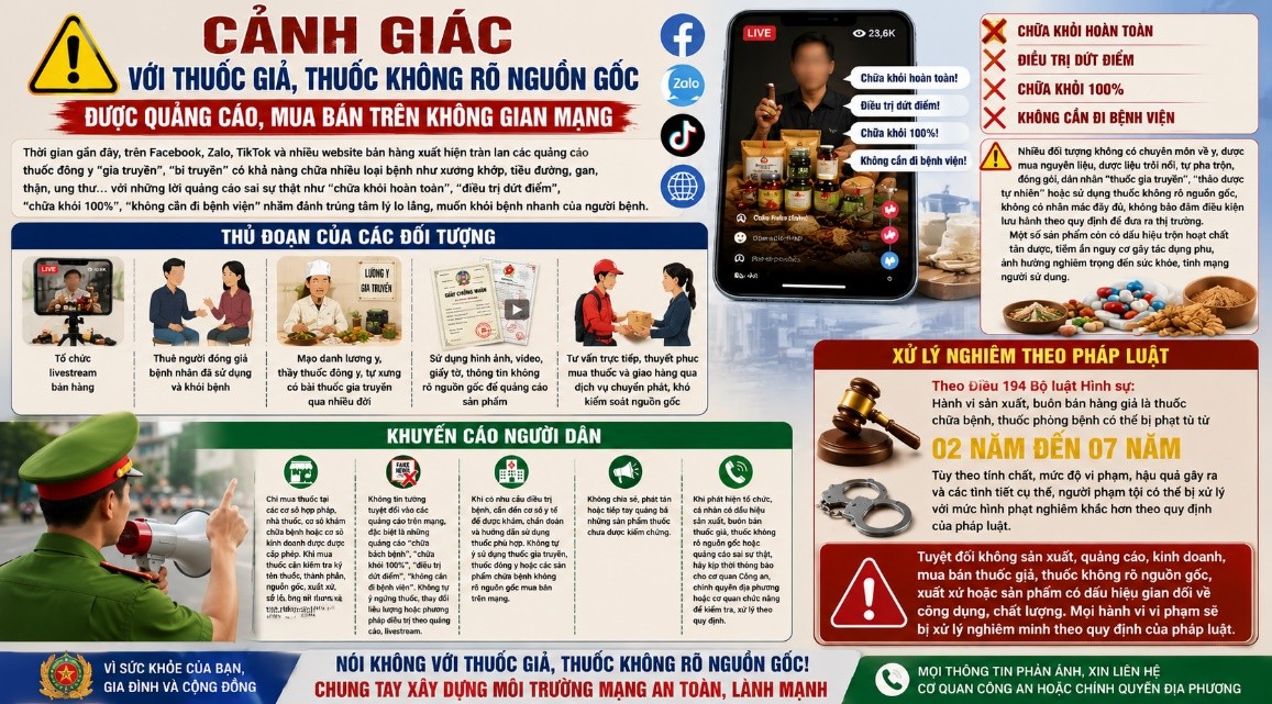 Công an cảnh báo người dân không tin quảng cáo thuốc đông y 'chữa khỏi 100%, không cần đi viện'- Ảnh 1.